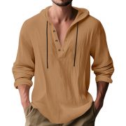New Wish Cotton Linen Shirt Hooded Sweater Long Sleeve Hooded Casual Daily Clothing — Dark Brown - Image 17