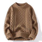 Autumn And Winter New Men's Twist Sweater Casual Round Neck Pullover Top — Blue round neck - Image 2