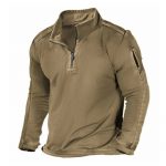 Men's Outdoor Zipper Pocket Long Sleeve Sweater — Khaki