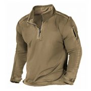 Men's Outdoor Zipper Pocket Long Sleeve Sweater — Khaki