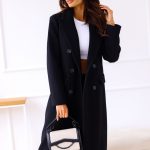 Women's Fashion Simple Double Breasted Long Sleeve Lapel Button Woolen Coat — Black