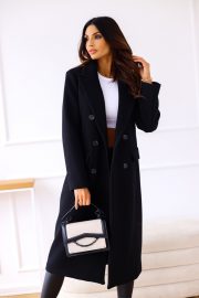 Women's Fashion Simple Double Breasted Long Sleeve Lapel Button Woolen Coat — Wine red - Image 10