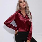 One Button Satin Shirt Temperament Long Sleeve Shirt — Dark Red