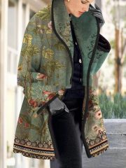 Women's Large Lapel Digital Printing Woolen Coat — Black - Image 9