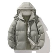 Coat Down Cotton Short Fake Two-piece Hooded Couple Wear Thickened — Gray Green