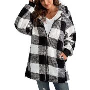 European Velvet Women's Long-sleeved Plaid Hooded Zipper With Pockets Baggy Coat — Green - Image 6
