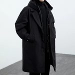 Coat Coat Men's False Two Pieces Hooded Mid-length Trench Coat — FY001 Black