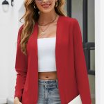 Slim-fit Long Sleeve Pure Color All-matching Collarless Cardigan Small Suit Coat Shawl — Red