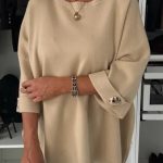 Women's New Solid Color Round Neck Shirt With Half Sleeve Knit Casual Top — Khaki