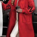 Hooded Windbreaker Long Jacket With Pockets And Drawstring Design Solid Color Knit-Sleeved Trench Coat For Women Clothing Fall Winter — Red
