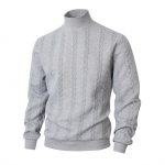 Knitted Solid Color Men's Fashion Jacquard High Collar Warm Sweater — Light Gray