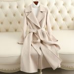 Cashmere Coat Slim Fit Thin Over The Knee Woolen Coat — Beige