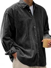 Casual Loose Men's Autumn And Winter Thick Shirt Jacket — Black