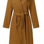 Woolen Coat Simple Fashion V-neck Lace Up Long Coat For Women — Dark Brown