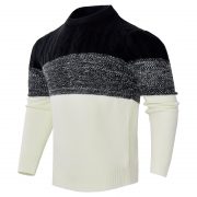 Men's Casual Color Block Long Sleeve Cable Knit Pullover Sweater — Blue - Image 4