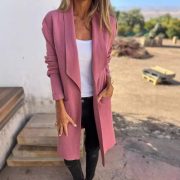 Fall And Winter Lapels Mid-length Knitted Cardigan Thin Woolen Coat — Khaki - Image 10