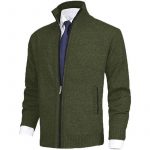 Men's Solid Color Stand Collar Cardigan Sweaters Coat — Army Green