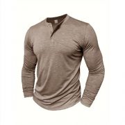 Men's Long-sleeved Henry Collar T-shirt — Matcha color - Image 11