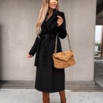 Woolen Coat Simple Fashion V-neck Lace Up Long Coat For Women — Black