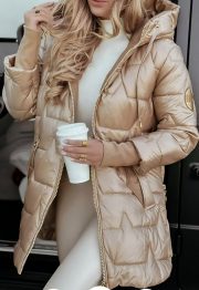 Elegant Winter Hooded Down Jacket Cardigan Coat — Bronze - Image 8