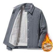 Winter Slim Retro Lapels Thick Corduroy Jacket — Gray