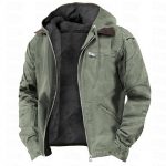 Winter Hooded Coat With Pockets Fashion Warm Fleece Zip-up Jacket Casual Outwear Men's Clothing — Light Green
