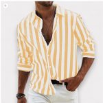 Men's Yarn-dyed Striped Casual Loose Long-sleeved Shirt — HDCS05 Yellow