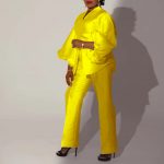 Elegant Ol Pure Color African Plus Size Cross-border Two-piece Set — Yellow