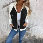 Denim Stitching Jacket Casual Fashion Raglan Sleeve Coat — White